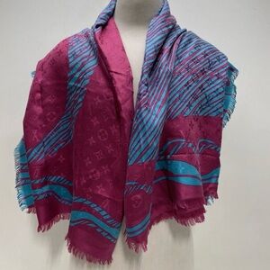 Louis Vuitton Magenta and Teal Monogram Silk-Blend Scarf